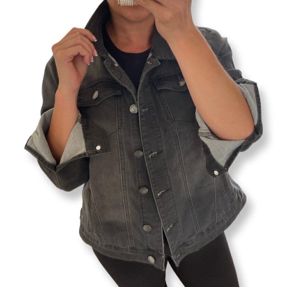 Love and Legend classic denim jacket, sz 14, distressed look, acid wash, EUC